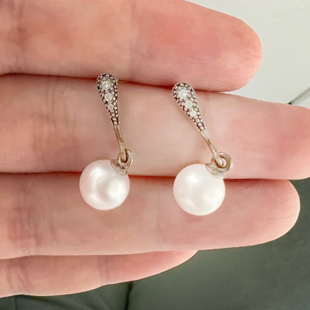 Pandora Silver and White Pearl Earrings